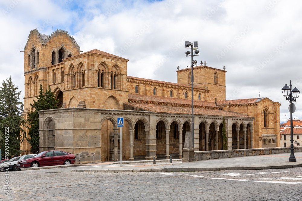 Fototapeta premium Basilica of San Vicente Romanesque Church Exterior in Avila, Spain