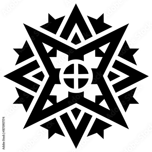 Abstract geometric eight pointed star symbol. Symmetrical black and white vector graphic ornament.