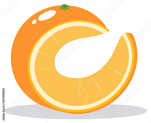 Stylized orange fruit slice with vibrant citrus segments and peel