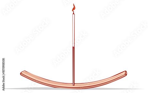 Incense Stick Burning on Holder, Aromatherapy Accessory with Fragrant Smoke