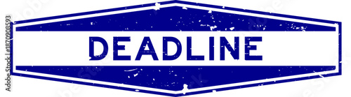Grunge blue deadline word hexagon rubber seal stamp on white background