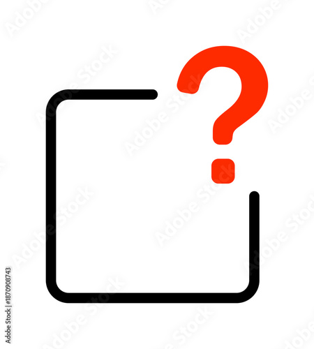 Empty frame with red question mark icon over blank box.