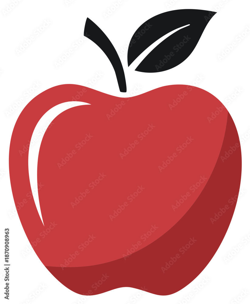 Fototapeta premium Red apple graphic with leaf and stem vector illustration