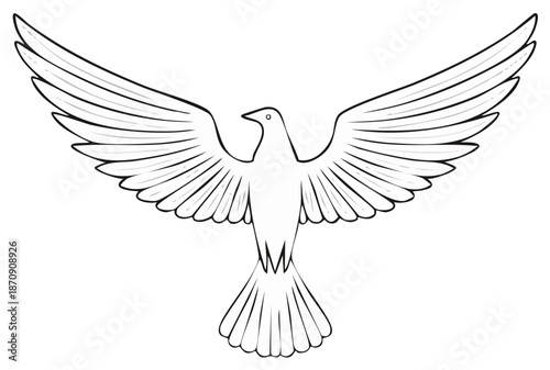A simple line drawing of a flying white dove with its wings outstretched, a symbol of freedom and peace