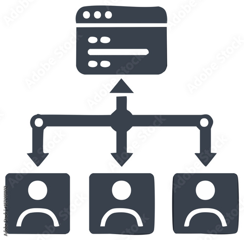 Abstract infographic representing hierarchy and connection between digital interface and people.