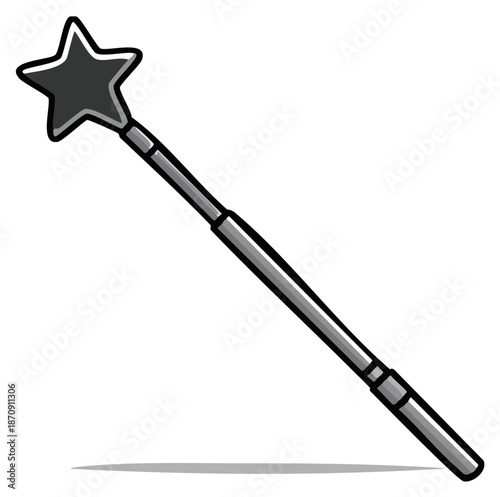 Elegant star topped wand perfect for magic, fairytales, fantasy and more, silver color vector drawing illustration