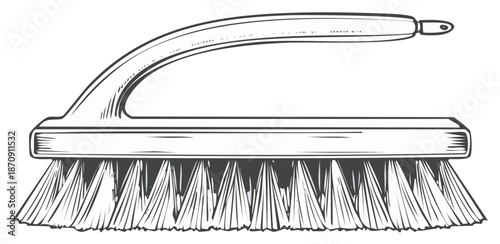 Engraved illustration of a cleaning brush with a handle for household chores
