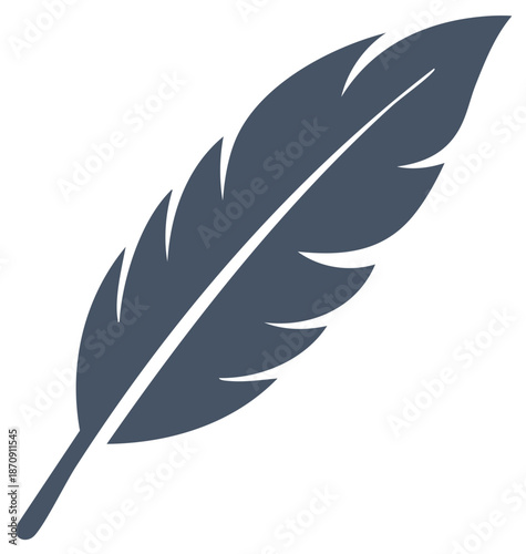Stylized blue feather illustration. Symbol of writing, creativity, and freedom.