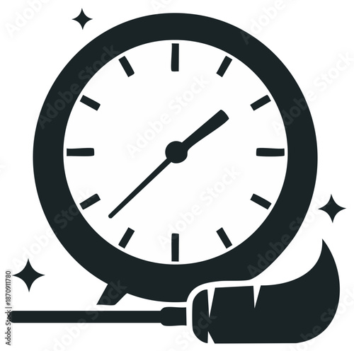 Clock and Broom Icon for Fast Cleaning Service and Housekeeping Schedule