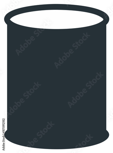 Stylized dark gray metallic can or simple barrel container visual graphic design element