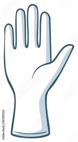 Hand-drawn cartoon illustration of a white protective medical glove with open palm