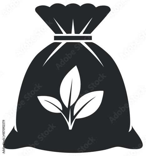 Fertilizer bag icon with plant sprout symbol for gardening and agriculture