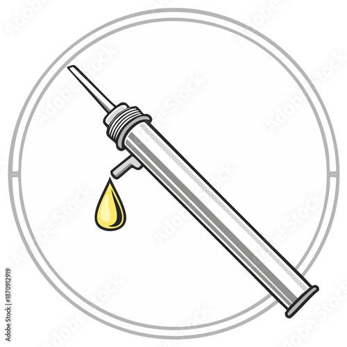 Vector illustration of a metal lubrication gun with a single dripping oil drop