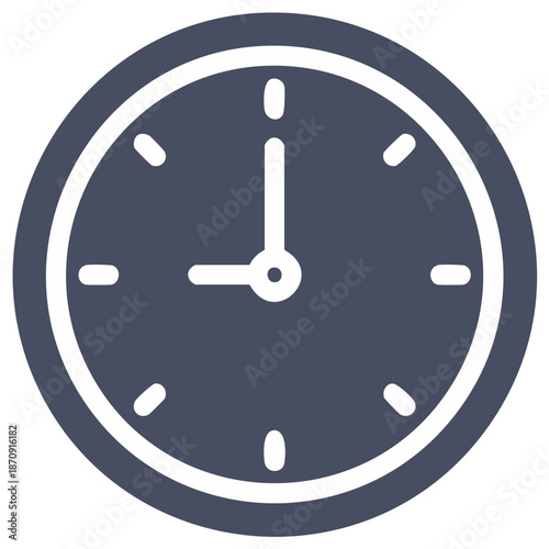 Simple Icon of a Dark Gray Round Clock Showing 9 O'Clock Time