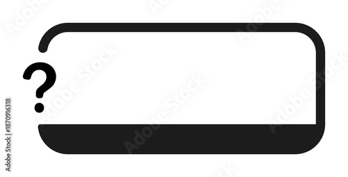 Speech bubble frame with question mark icon in black and white design.