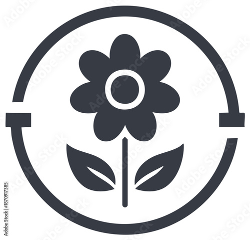 Sustainable growth and environment icon with a flower and circular arrows representing renewal