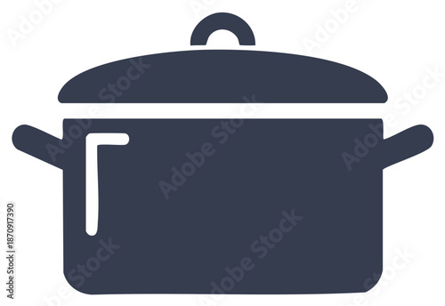 Stylized cooking pot graphic with lid and handles for food preparation concepts