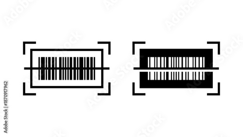 Barcode icon set. A minimalist design featuring a barcode scan symbol, ideal for representing product information, data retrieval, or scanning technology concepts.
