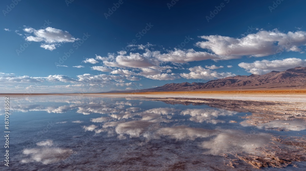 Obraz premium Salt flat landscape with mountain reflection