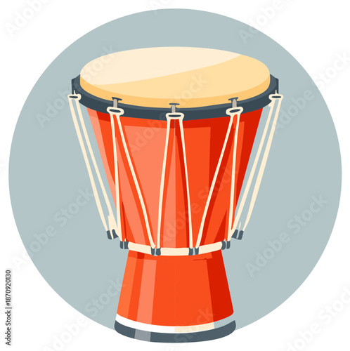 Illustration of a Cartoon Style African Djembe Drum with Red Body and Light Tan Head