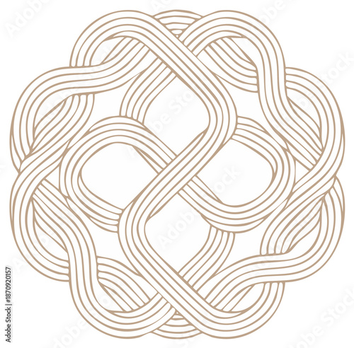 Elegant circular knotwork pattern with intricate interlacing lines. Symmetrical decorative vector ornament.