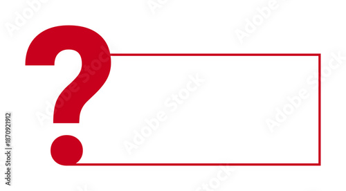 Red question mark with rectangular frame on white background.
