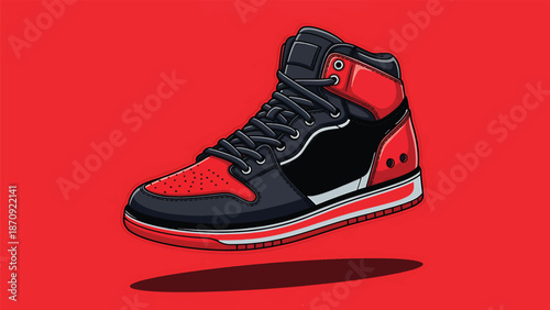 High top athletic shoe vector illustration on red background stylish modern design