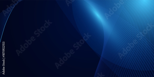 Abstract Dark Blue Technology Background with Dynamic Light Curve and Linear Grid Pattern, Futuristic Gradient Design for Corporate Presentation, Digital Innovation, Business Website Banner and Modern