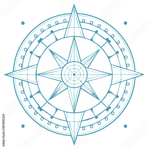 Delicate blue compass rose navigational tool graphic art design elements