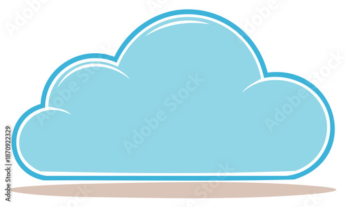 Stylized blue cloud with white outline casting a shadow on a sandy ground