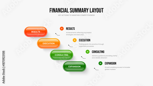 Professional Overview 4 Option Diagram Frame Layout. Project Campaign Four Element Infographic Slide Template. Sales Introduction Presentation Design Vector Illustration.
