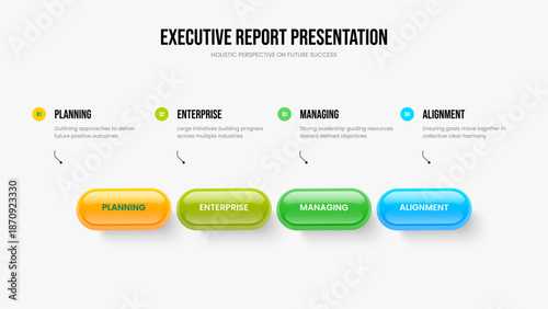Market Development Frame Design Vector Illustration. Product Planning Four Element Diagram Slide Layout. Corporate Performance 4 Option Infographic Presentation Template.