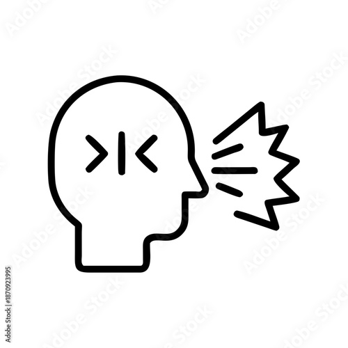 Head silhouette with sound waves indicating communication or thoughts  