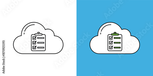 Cloud storage checklist illustration on white and blue background