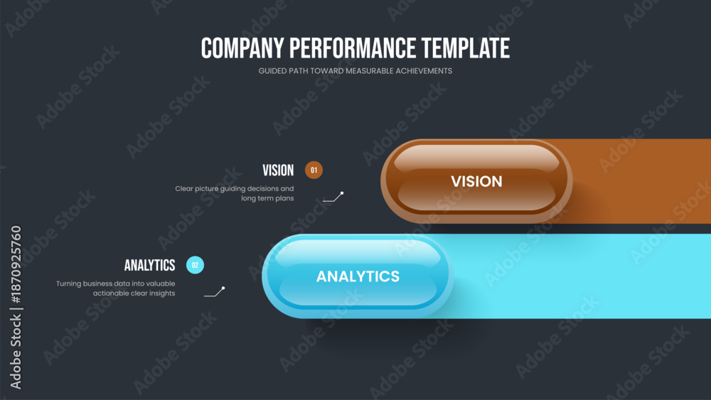 Fototapeta premium Creative Profile 2 Element Infographic Slide Layout. Project Strategy Two Option Diagram Slideshow Template. Corporate Performance Presentation Design Vector Illustration.