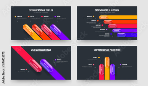 Modern Solution Four Five Two Three Element Infographic Frame Design Vector Illustration Set. Advertising Insight 4 5 2 3 Option Diagram Presentation Template Bundle.