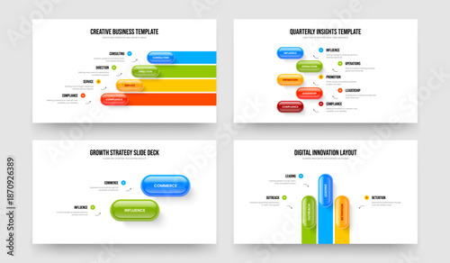 Financial Performance Four Five Two Three Element Diagram Slideshow Layout Vector Illustration Bundle. Modern Solution 4 5 2 3 Option Infographic Frame Design Collection.