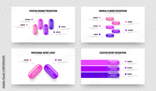 Financial Performance Four Five Two Three Element Diagram Slide Template Vector Illustration Bundle. Business Insight 4 5 2 3 Option Infographic Slideshow Design Collection.