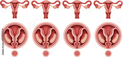 Female Reproductive System Anatomy Illustration Showing Uterus Ovaries and Cervix for Medical Education, Gynecology, Healthcare, and Biology Design