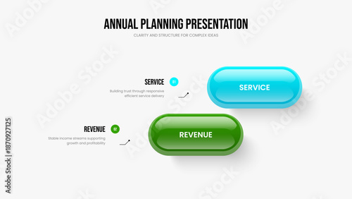 Advertising Profile 2 Element Infographic Presentation Template. Company Growth Two Option Diagram Slideshow Design. Visual Report Frame Layout Vector Illustration.