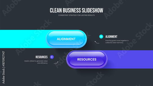 Digital Development 2 Option Diagram Frame Template. Service Forecast Two Step Infographic Slideshow Design. Professional Innovation Slide Layout Vector Illustration.