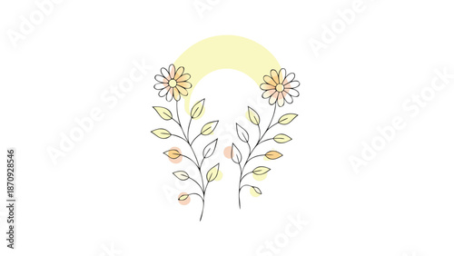 Minimalist floral design with yellow flowers and leaves