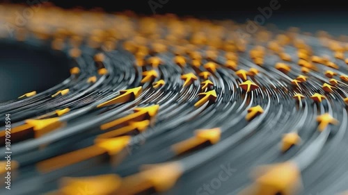 Arrows in Motion: Abstract view of golden arrows in dynamic motion, the image symbolizes progress, direction, and innovation.