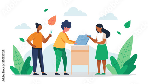 People voting at polling station during election process outdoors