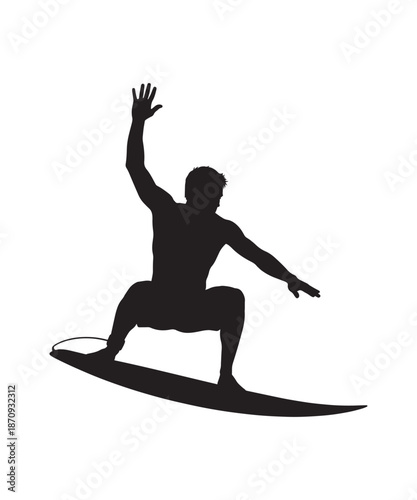 Silhouette of a surfer riding a wave, dynamic action shot, extreme sports, ocean, beach, summer, vacation, water sport.