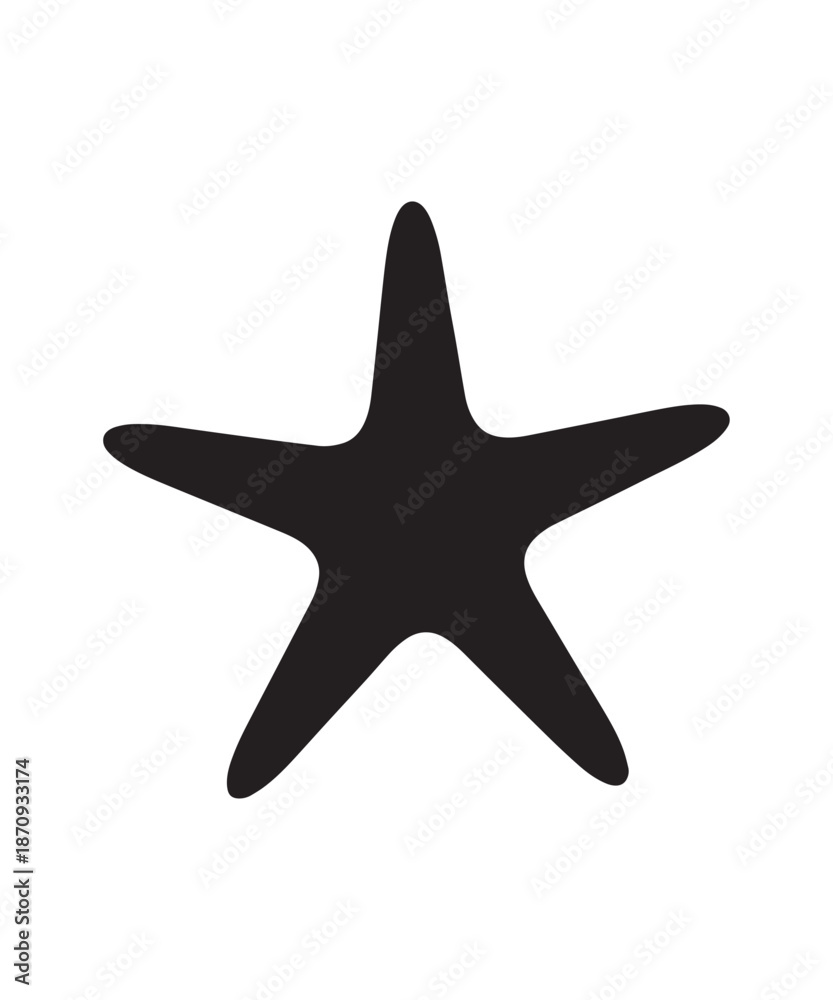 Fototapeta premium Black silhouette of a starfish, marine life, ocean creature, simple graphic icon.