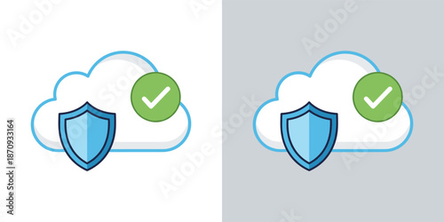 Cloud Security and Data Protection Icons on Neutral Backgrounds