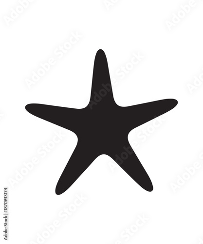 Black silhouette of a starfish, marine life, ocean creature, simple graphic icon.