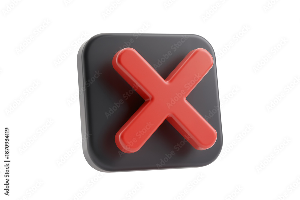 Fototapeta premium Red Cross Mark on Black Button 3D Icon