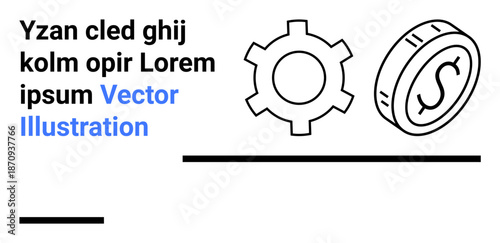Gear and coin symbolizing processes, finance, and innovation. Ideal for management, engineering, technology, economy, startups, fintech simple landing page